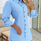 Chic SheCurve Long Sleeve Button-Down Drawstring Shirt Dress – Adjustable Hem, Comfortable