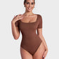 SheCurve® Seamless Square Neck Short Sleeve Snatching Bodysuit: Body-Hugging Shapewear