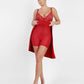 Elegant Deep-V Lace Maxi Dress with High Slit & Built-In Shapewear