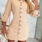Chic SheCurve Long Sleeve Button-Down Drawstring Shirt Dress – Adjustable Hem, Comfortable