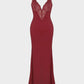 Elegant Deep-V Lace Maxi Dress with High Slit & Built-In Shapewear
