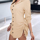 Chic SheCurve Long Sleeve Button-Down Drawstring Shirt Dress – Adjustable Hem, Comfortable