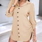 Chic SheCurve Long Sleeve Button-Down Drawstring Shirt Dress – Adjustable Hem, Comfortable