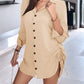 Chic SheCurve Long Sleeve Button-Down Drawstring Shirt Dress – Adjustable Hem, Comfortable