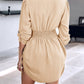 Chic SheCurve Long Sleeve Button-Down Drawstring Shirt Dress – Adjustable Hem, Comfortable