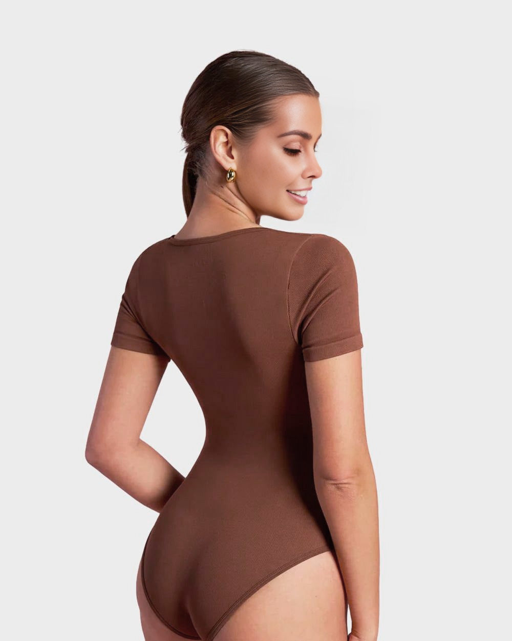 SheCurve® Seamless Square Neck Short Sleeve Snatching Bodysuit: Body-Hugging Shapewear