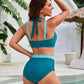 Trendy High Waist Ruched Color Block Bikini Set Flattering Swimwear