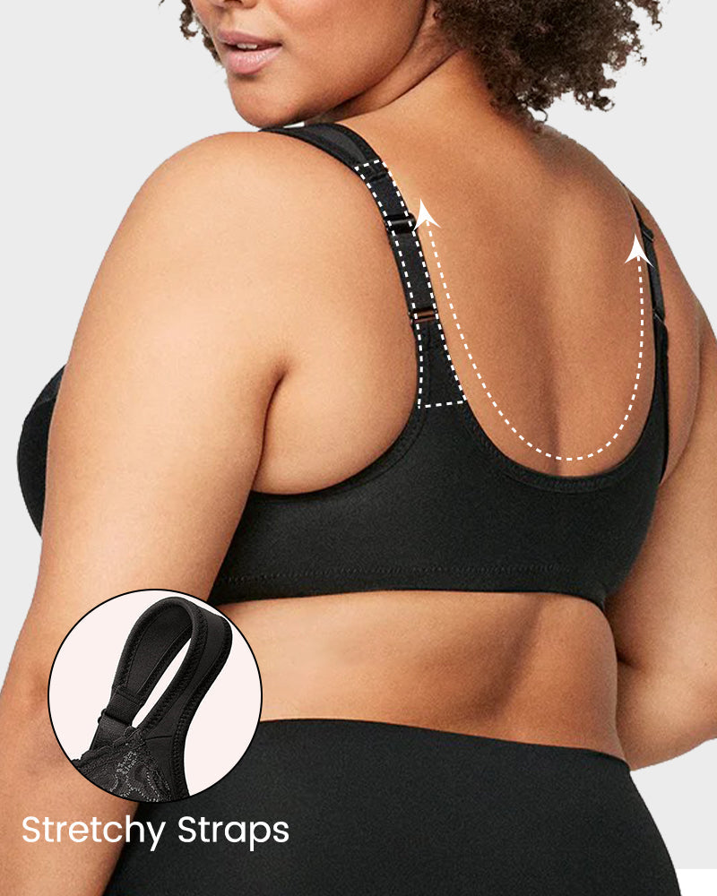 Chic Front-Closure Underwire Lace Print Bra for Effortless Plus Size Comfort