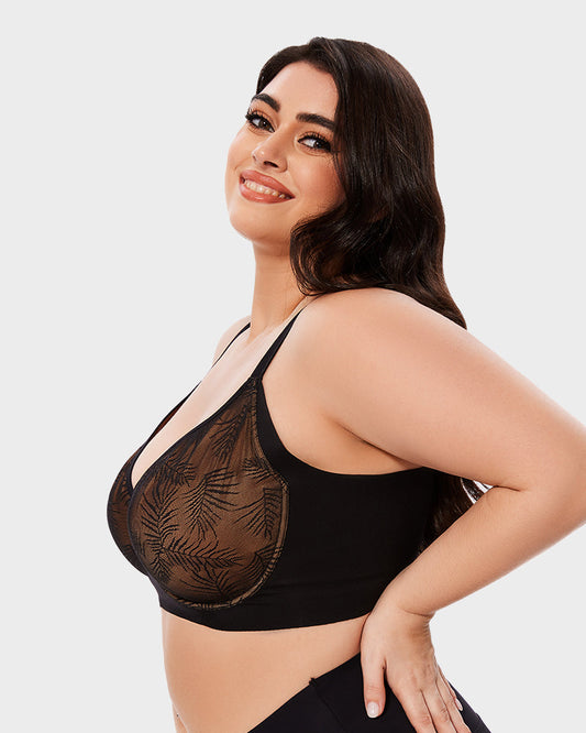 Elegant Leaf Lace Full Coverage Unlined Push-Up Bra for Enhanced Shape