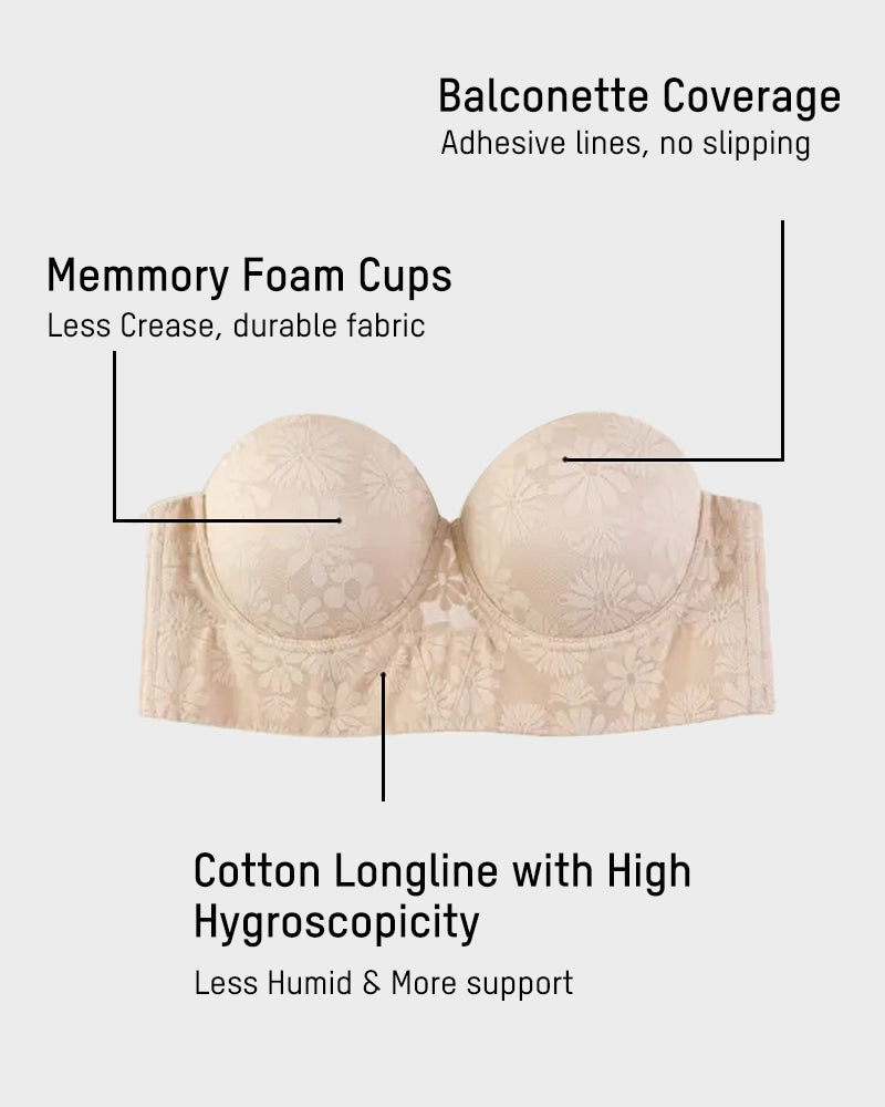 Smooth Lace Longline Strapless Underwire Bra: Ultimate Support & Invisible Comfort