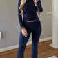 Women's Ultra-Soft 2-Piece Stretch Lounge Set: Comfy Top & Flare Pants