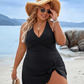 Plus Size Tummy Control One-Piece Swim Dress Bathing Suit with Built-in Bottom
