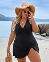 Plus Size Tummy Control One-Piece Swim Dress Bathing Suit with Built-in Bottom