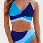 Trendy Color-Block Crisscross Laced Bikini Set with Adjustable Back Ties