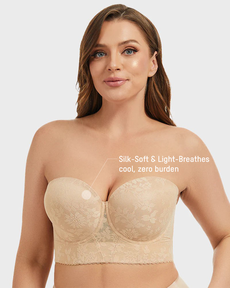 Smooth Lace Longline Strapless Underwire Bra: Ultimate Support & Invisible Comfort