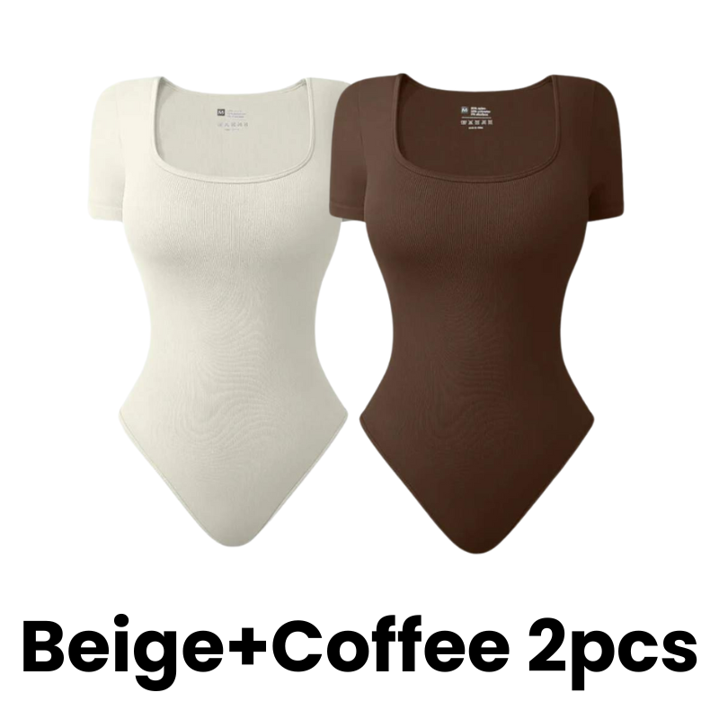 SheCurve® Seamless Square Neck Short Sleeve Snatching Bodysuit: Body-Hugging Shapewear