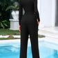 Women's Ribbed Knit Long Sleeve Crop Top Wide Leg Pants Lounge Set