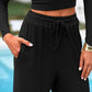 Women's Ribbed Knit Long Sleeve Crop Top Wide Leg Pants Lounge Set