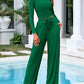 Women's Ribbed Knit Long Sleeve Crop Top Wide Leg Pants Lounge Set
