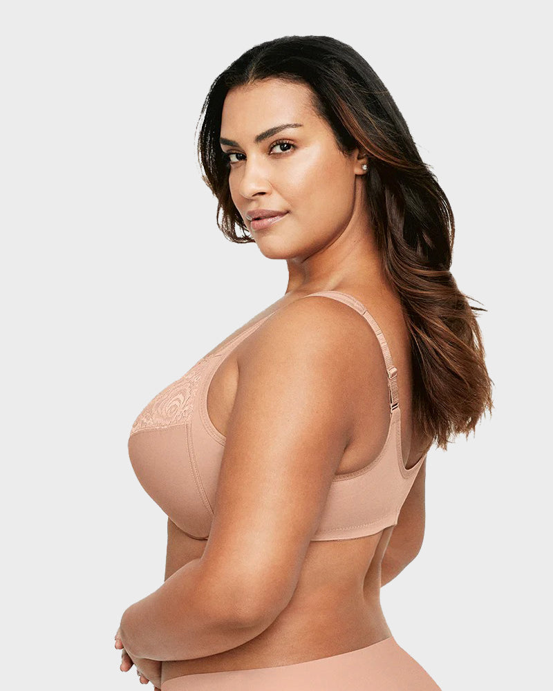 Chic Front-Closure Underwire Lace Print Bra for Effortless Plus Size Comfort