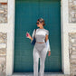 Women's Ultra-Soft 2-Piece Stretch Lounge Set: Comfy Top & Flare Pants