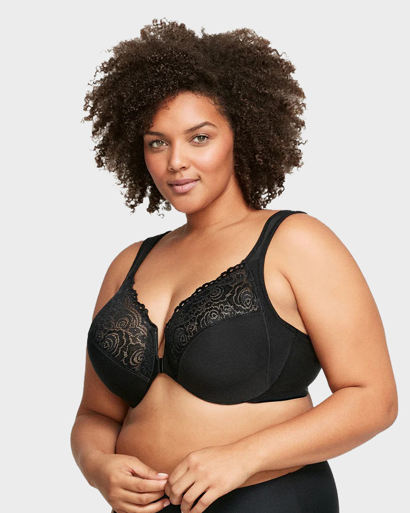 Chic Front-Closure Underwire Lace Print Bra for Effortless Plus Size Comfort