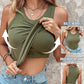 Ribbed Knit Round Neck Tank Top with Built-in Bra Pads