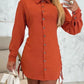 Chic SheCurve Long Sleeve Button-Down Drawstring Shirt Dress – Adjustable Hem, Comfortable