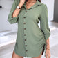 Chic SheCurve Long Sleeve Button-Down Drawstring Shirt Dress – Adjustable Hem, Comfortable