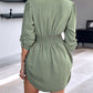Chic SheCurve Long Sleeve Button-Down Drawstring Shirt Dress – Adjustable Hem, Comfortable