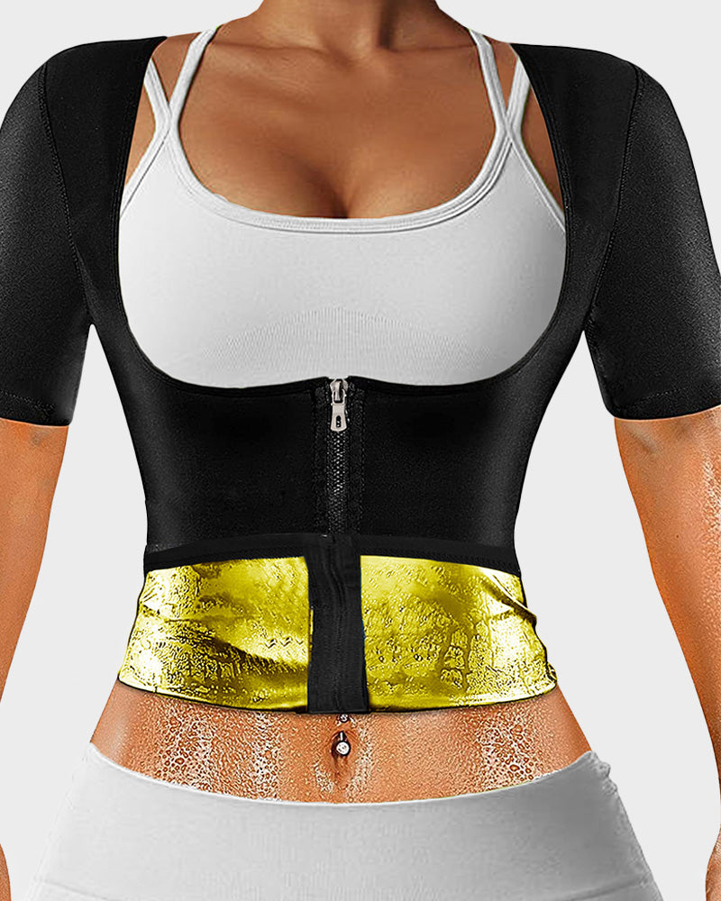 Women's Performance Sweat-Wicking Zip-Up Top - Torso Support, Short Sleeve