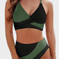 Trendy Color-Block Crisscross Laced Bikini Set with Adjustable Back Ties