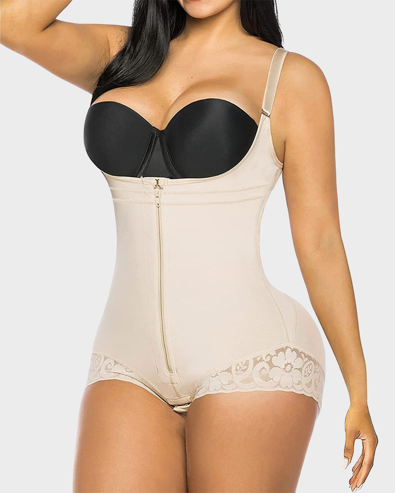 Sensual Lace Zipper Open Bust Shapewear Bodysuit: Ultimate Firm Tummy Control
