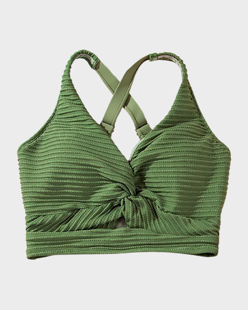 Chic Textured Knot-Front High-Waisted Bikini Set for Women