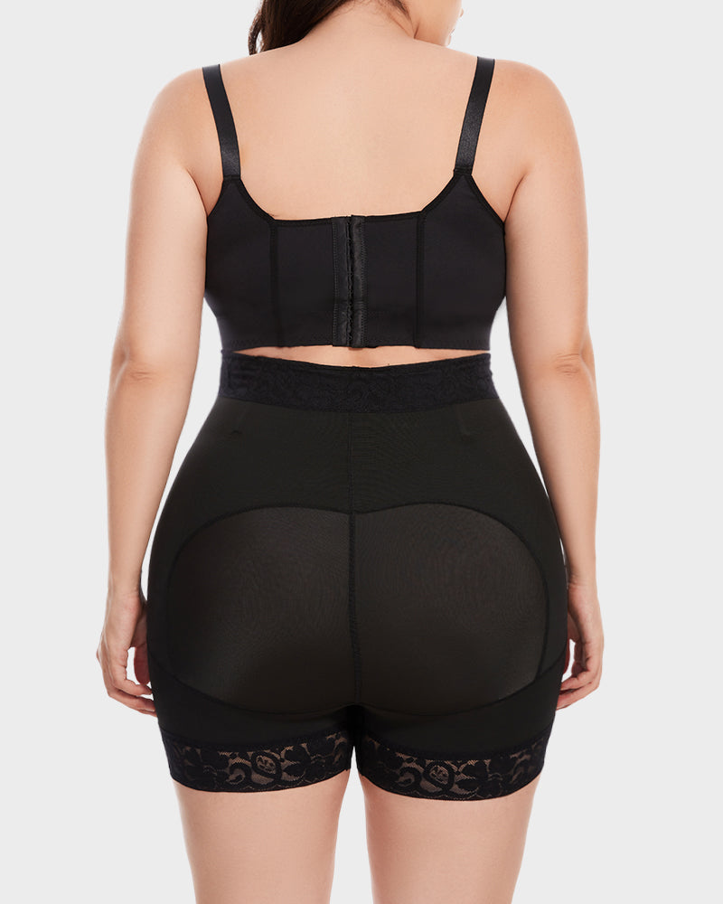 Boned High Waist Tummy Control Shaping Shorts with Zipper & Hooks