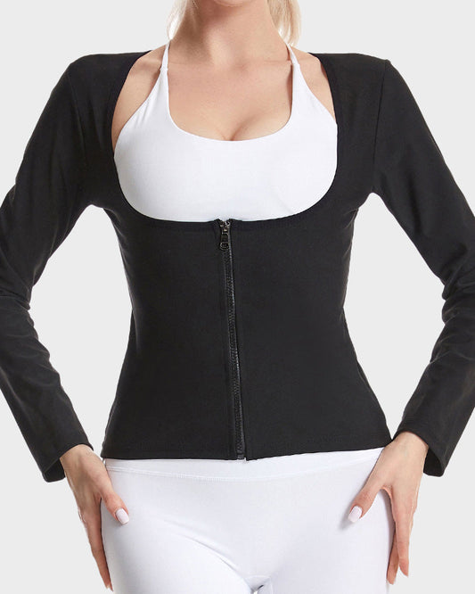 Ultimate Zipper Front Open-Bust Long Sleeve Thermal Sweat Sauna Suit Top