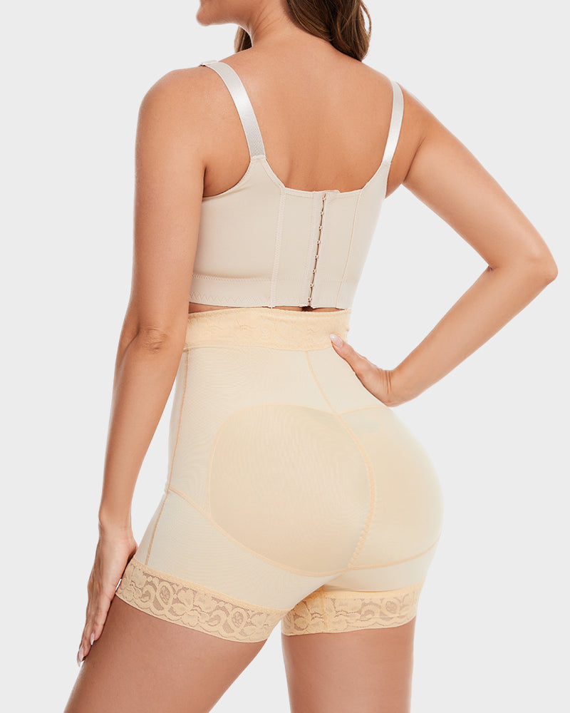 Boned High Waist Tummy Control Shaping Shorts with Zipper & Hooks