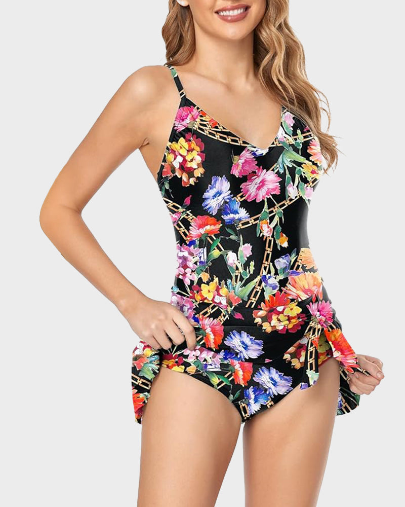 Stylish Plus Size Tummy Control One-Piece Swimsuit for Women, Slimming Fit