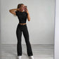 Women's Ultra-Soft 2-Piece Stretch Lounge Set: Comfy Top & Flare Pants