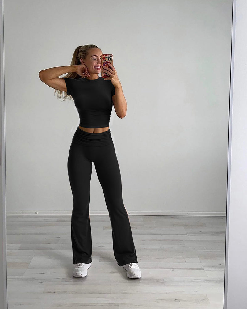 Women's Ultra-Soft 2-Piece Stretch Lounge Set: Comfy Top & Flare Pants
