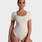 SheCurve® Seamless Square Neck Short Sleeve Snatching Bodysuit: Body-Hugging Shapewear
