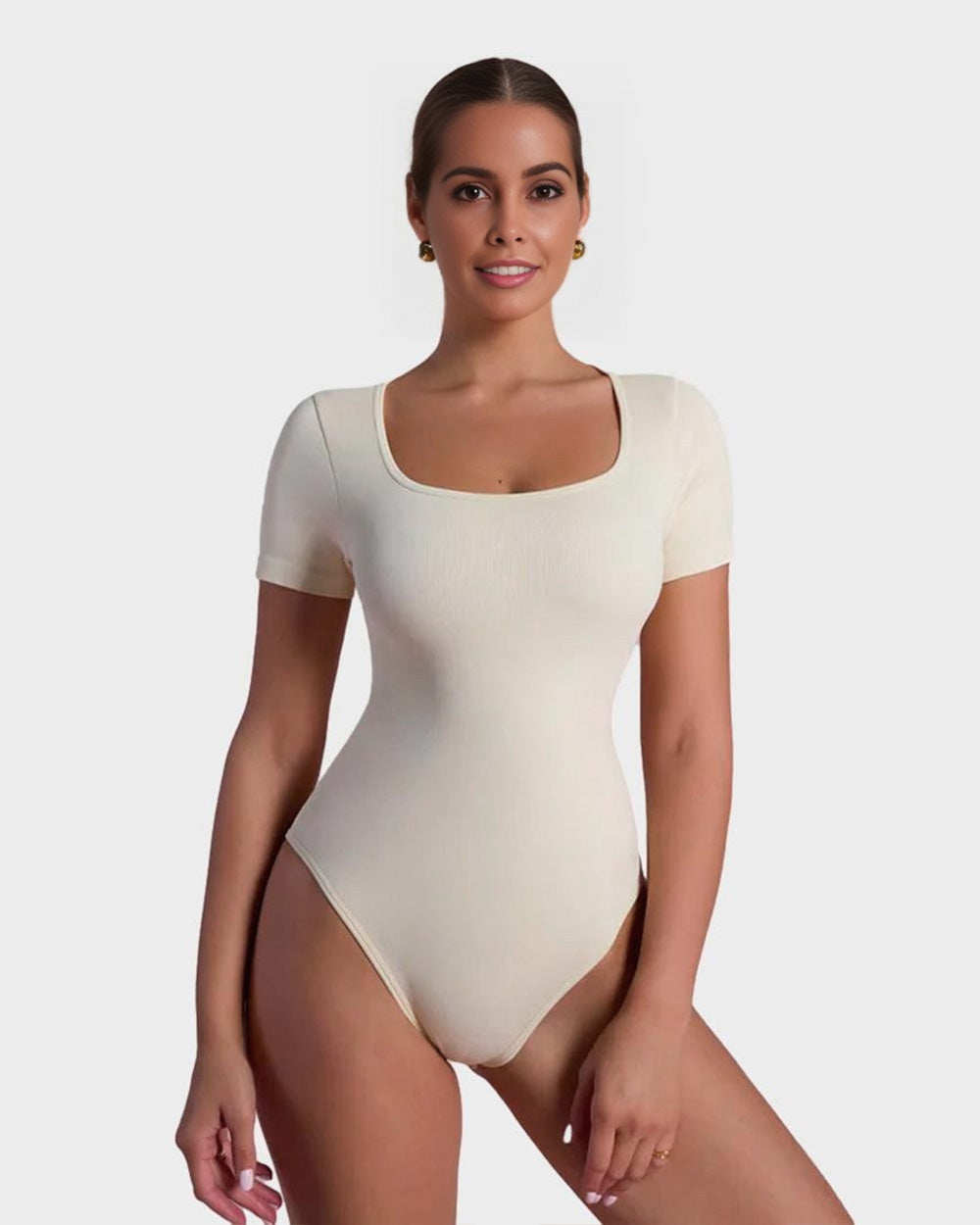 SheCurve® Seamless Square Neck Short Sleeve Snatching Bodysuit: Body-Hugging Shapewear