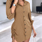 Chic SheCurve Long Sleeve Button-Down Drawstring Shirt Dress – Adjustable Hem, Comfortable