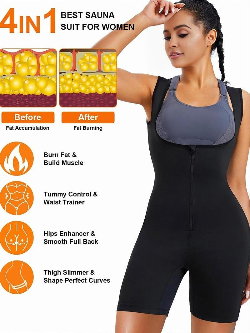 Women's Zip-Up Sauna Shapewear Bodysuit for Enhanced Sweat & Slimming