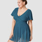 Chic Plus Size Full Coverage Ruffle Swimdress with Built-in Shorts for Women