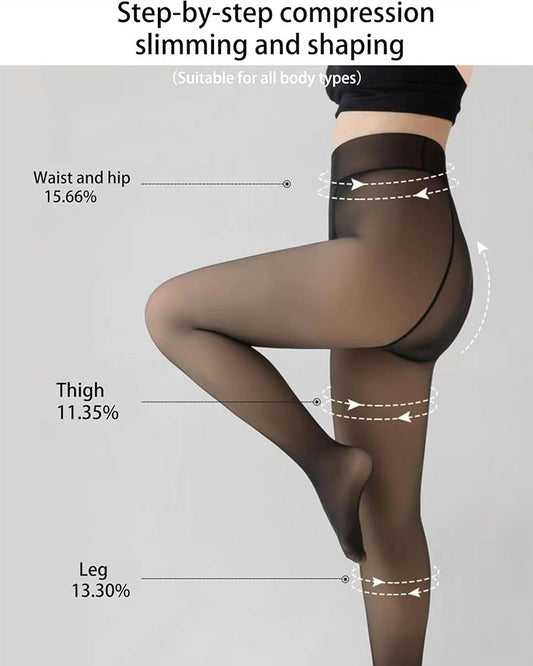 Cozy Translucent Fleece Lined Tights: Warm, Shaping, Skin-Tone Winter Hosiery