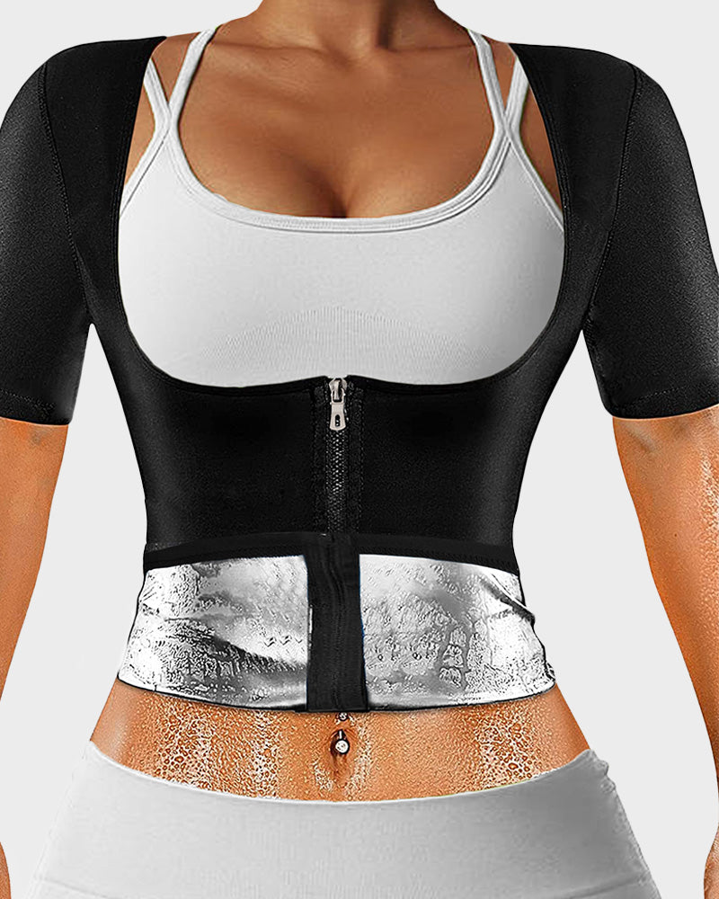 Women's Performance Sweat-Wicking Zip-Up Top - Torso Support, Short Sleeve