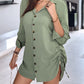 Chic SheCurve Long Sleeve Button-Down Drawstring Shirt Dress – Adjustable Hem, Comfortable