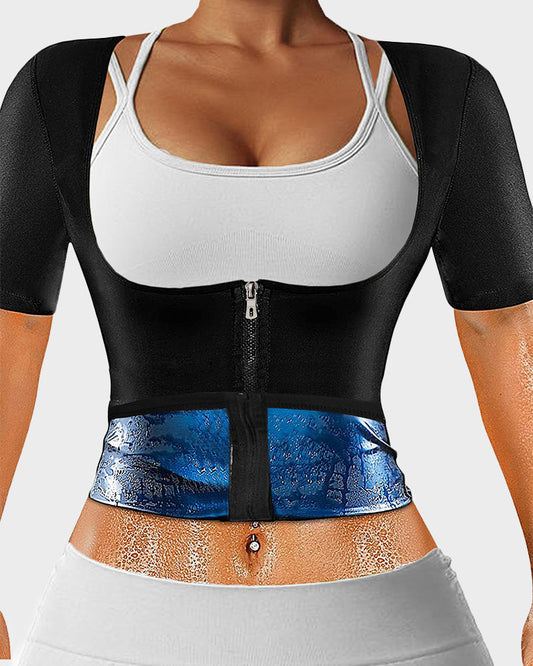 Women's Performance Sweat-Wicking Zip-Up Top - Torso Support, Short Sleeve