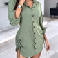 Chic SheCurve Long Sleeve Button-Down Drawstring Shirt Dress – Adjustable Hem, Comfortable